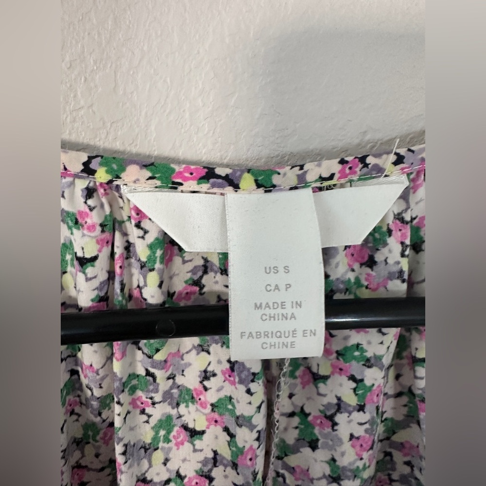 H&M Conscious Floral A-LINE COTTON Dress Floral Puff Sleeve size small - Picture 7 of 9